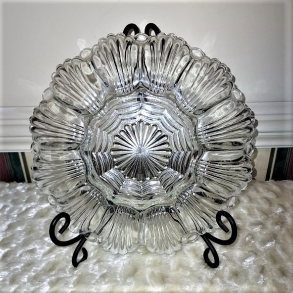 Vintage Anchor Hocking Clear Glass Shell Motif 10" Deviled Egg Relish Tray - Picture 3 of 9